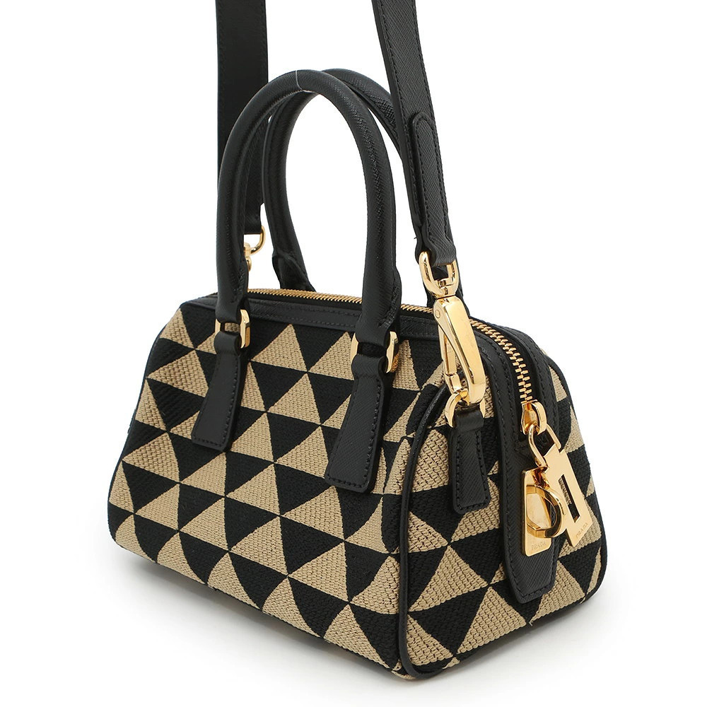 Prada shoulder embroidery symbol handbag black bag